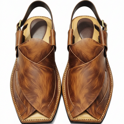 Bazora Peshawari Zalmi HP Shape Chappal with original leather sole, featuring traditional design and craftsmanship.