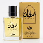 Bazora Sultan Premium Long Lasting Perfume 50g bottle with elegant packaging and luxurious fragrance display.