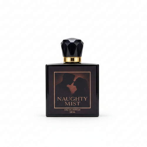 Bazora Naughty Mist unisex perfume spray bottle, 100ml, showcasing sleek packaging and fragrance spray nozzle.