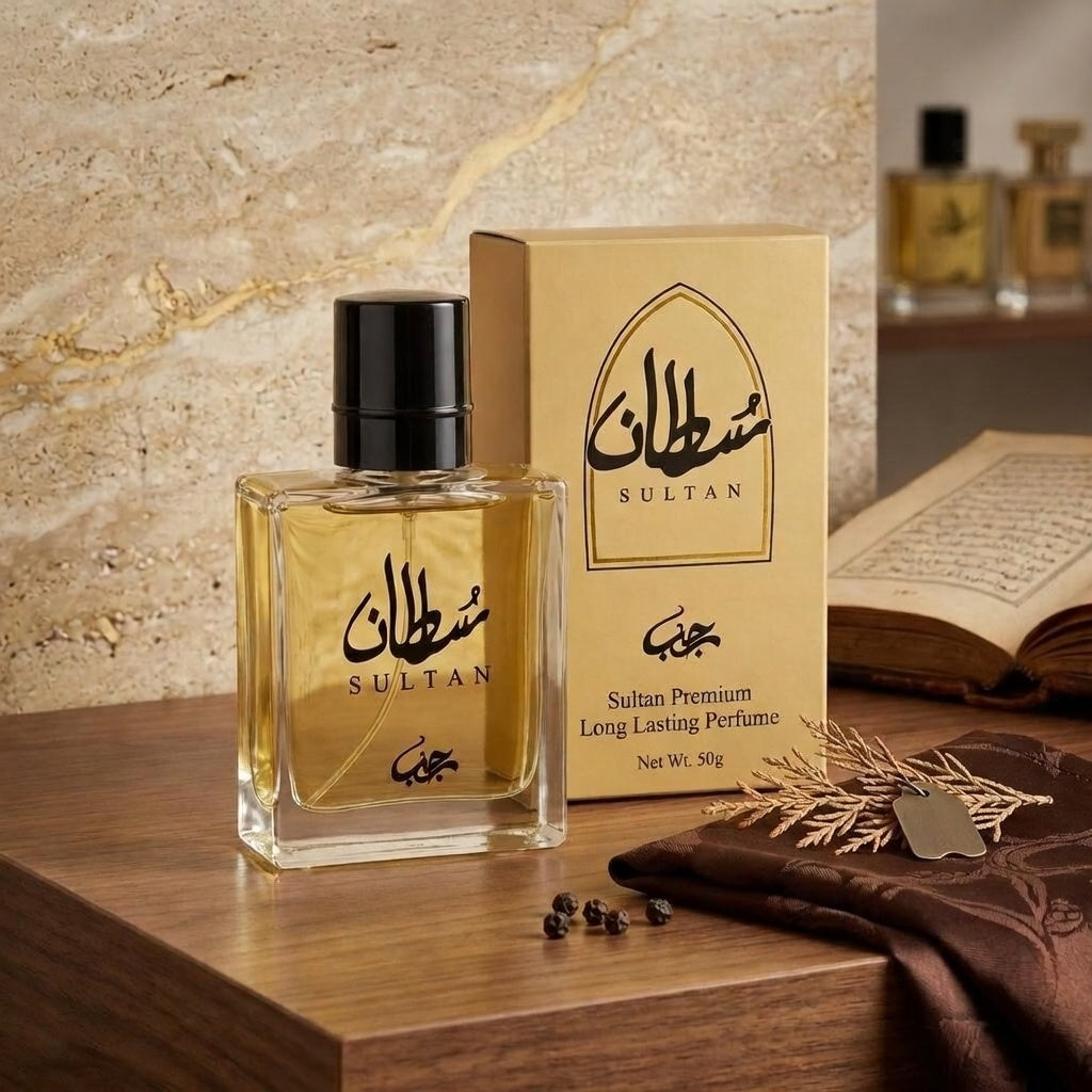 Sultan Premium Long Lasting Perfume bottle by Bazora, 50g, with elegant packaging and a luxurious fragrance design.